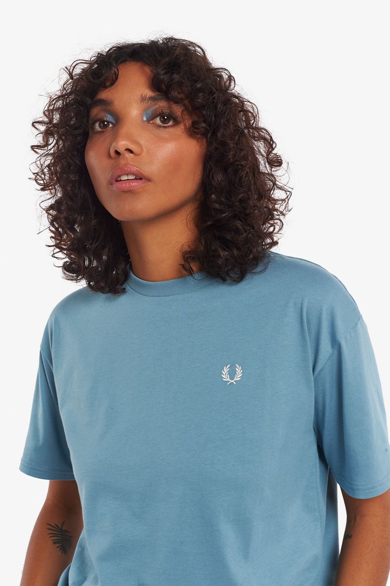 Women's Fred Perry Crew Neck T-Shirts Grey Blue | 9631548-SU