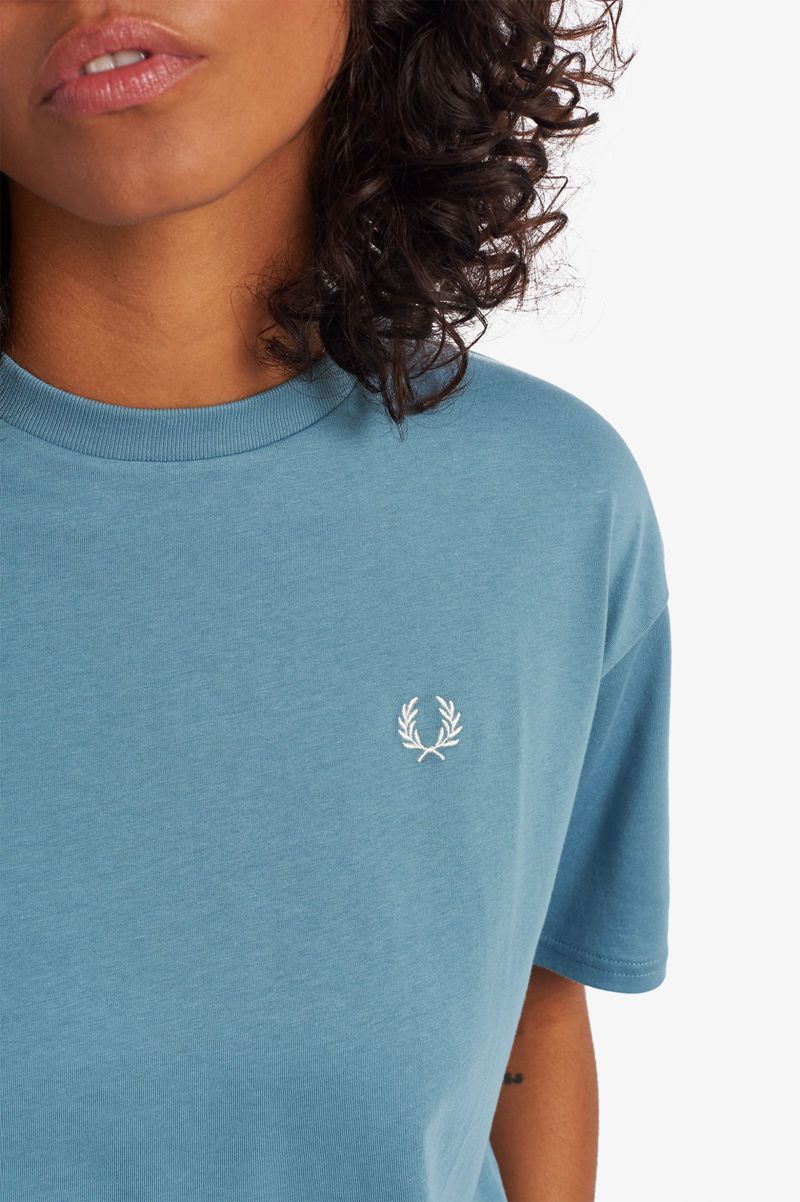 Women's Fred Perry Crew Neck T-Shirts Grey Blue | 9631548-SU