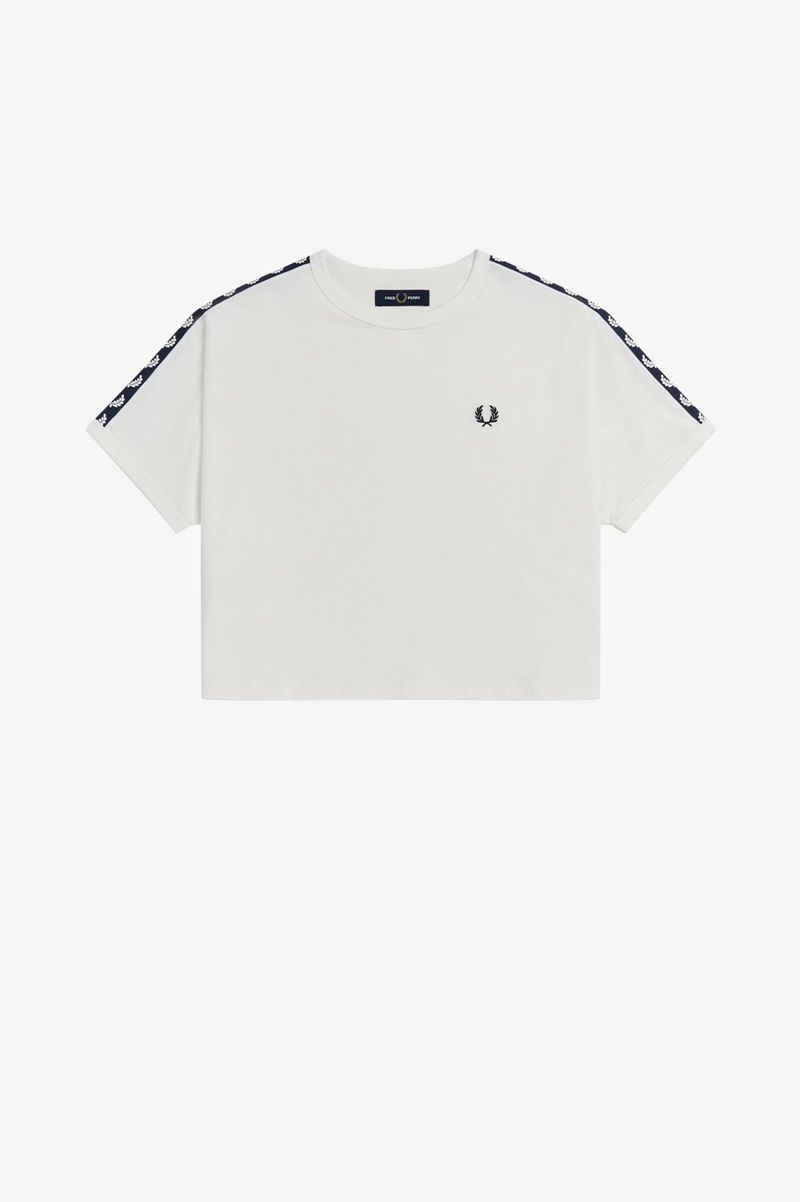 Women's Fred Perry Cropped Taped Ringer T-Shirts White | 0359681-XJ