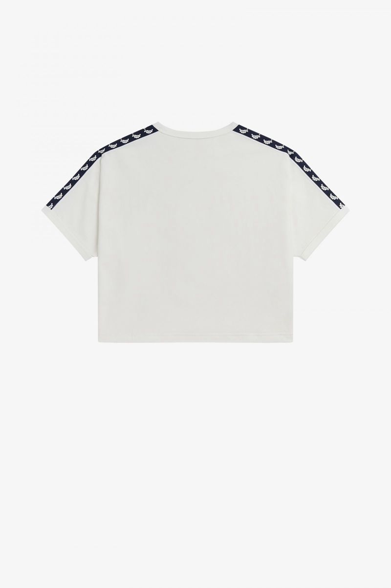 Women's Fred Perry Cropped Taped Ringer T-Shirts White | 0359681-XJ