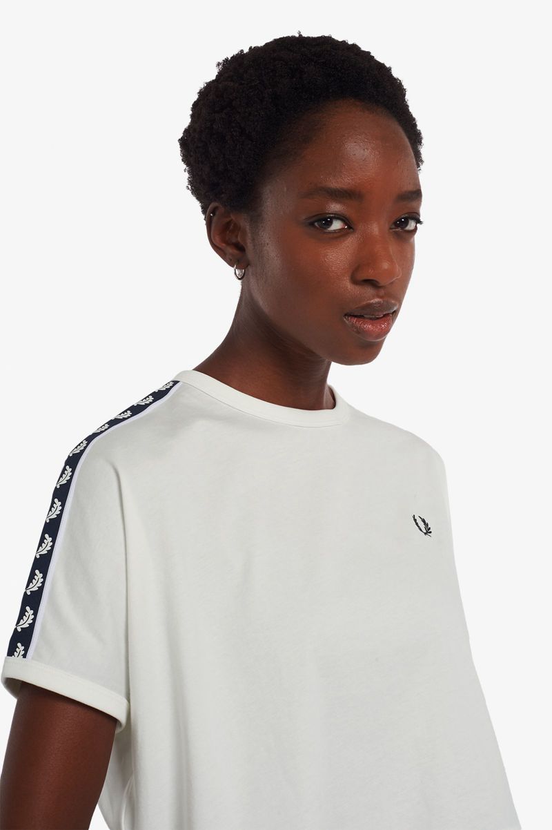 Women's Fred Perry Cropped Taped Ringer T-Shirts White | 0359681-XJ