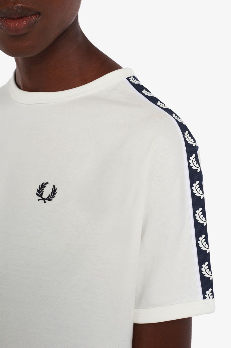 Women's Fred Perry Cropped Taped Ringer T-Shirts White | 0359681-XJ