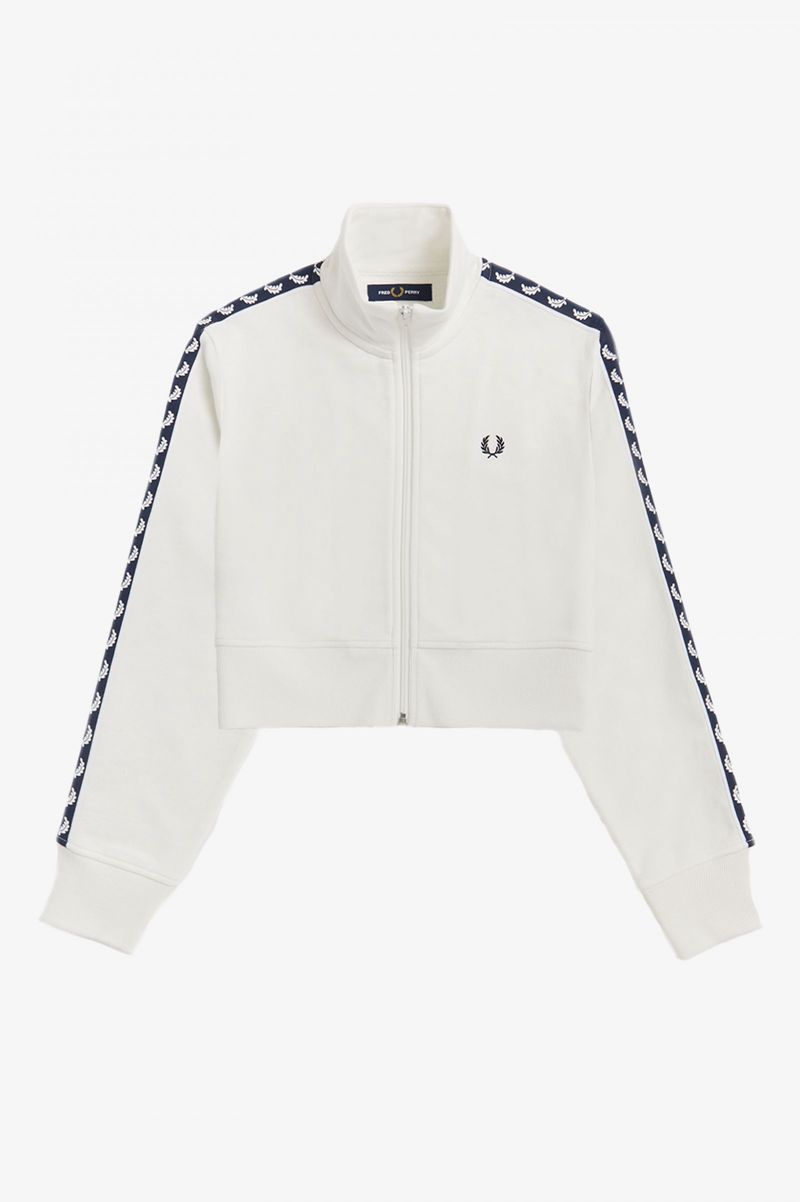 Women's Fred Perry Cropped Taped Track Jackets White | 0621754-EZ