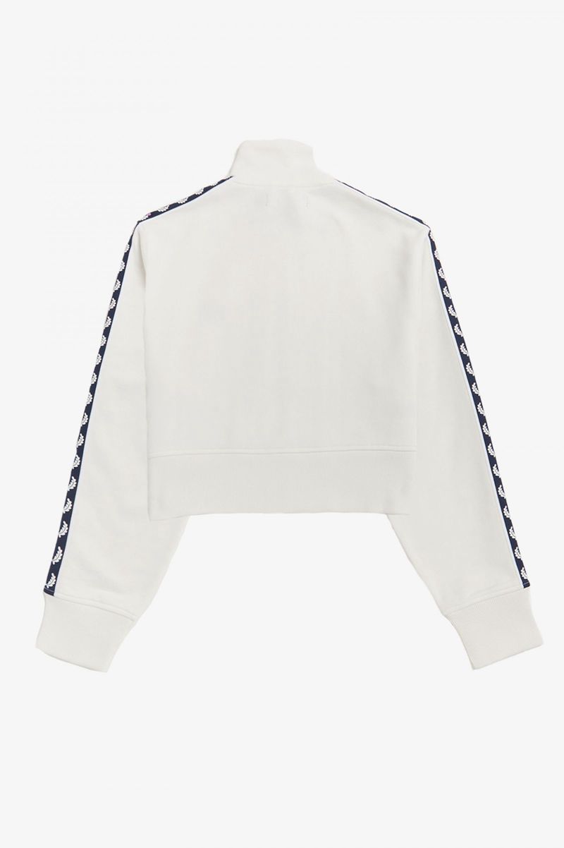 Women's Fred Perry Cropped Taped Track Jackets White | 0621754-EZ