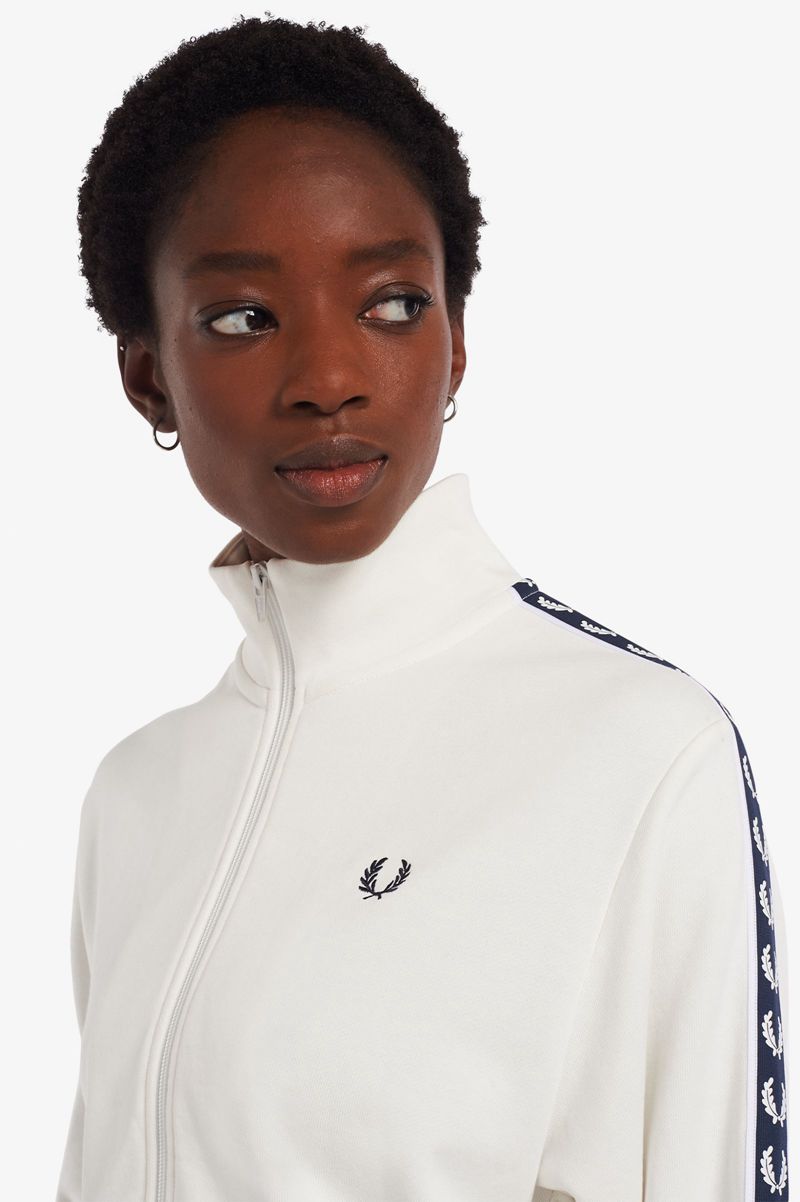 Women's Fred Perry Cropped Taped Track Jackets White | 0621754-EZ