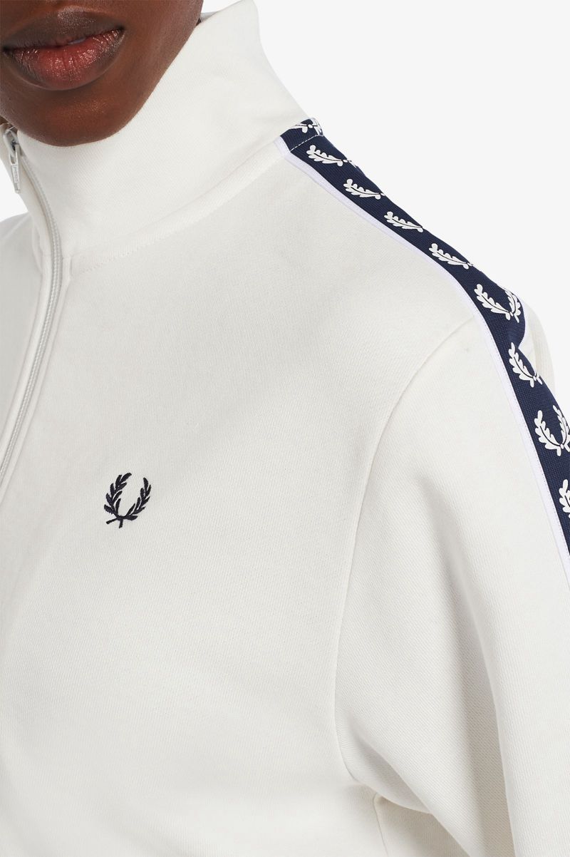 Women's Fred Perry Cropped Taped Track Jackets White | 0621754-EZ