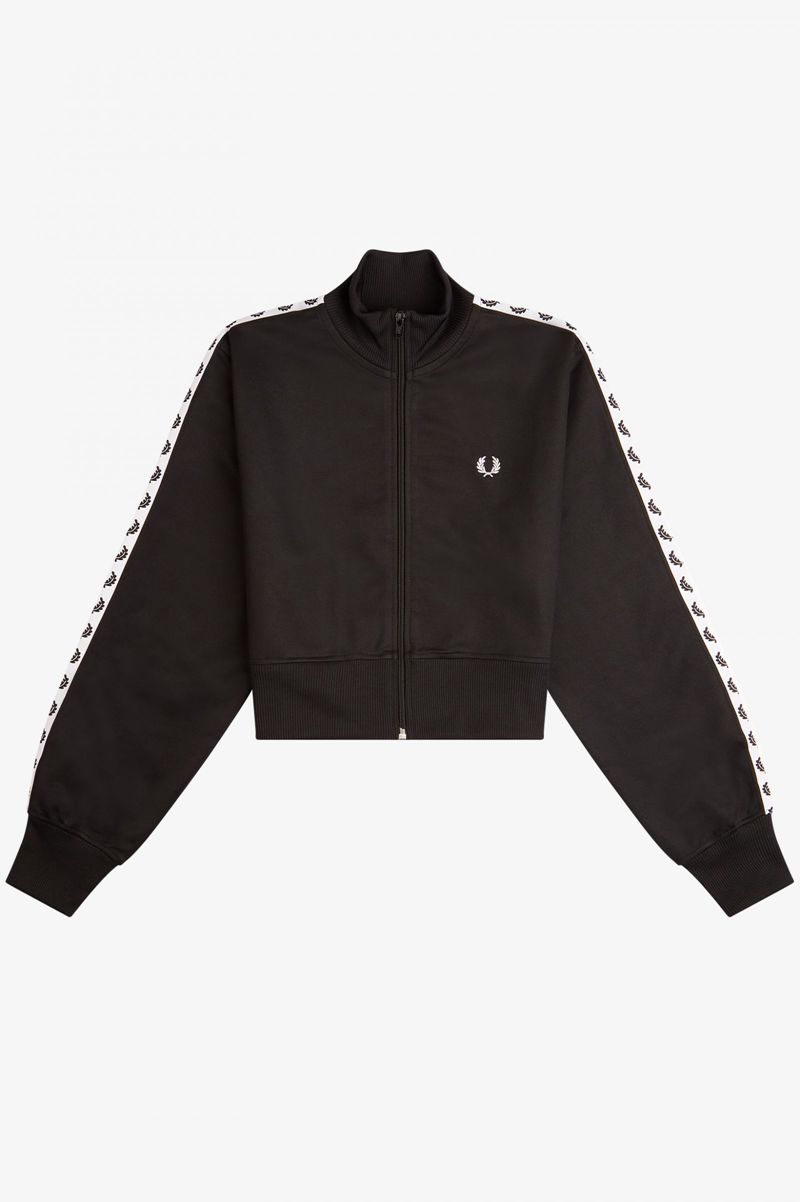 Women's Fred Perry Cropped Taped Track Jackets Black | 6540319-OT