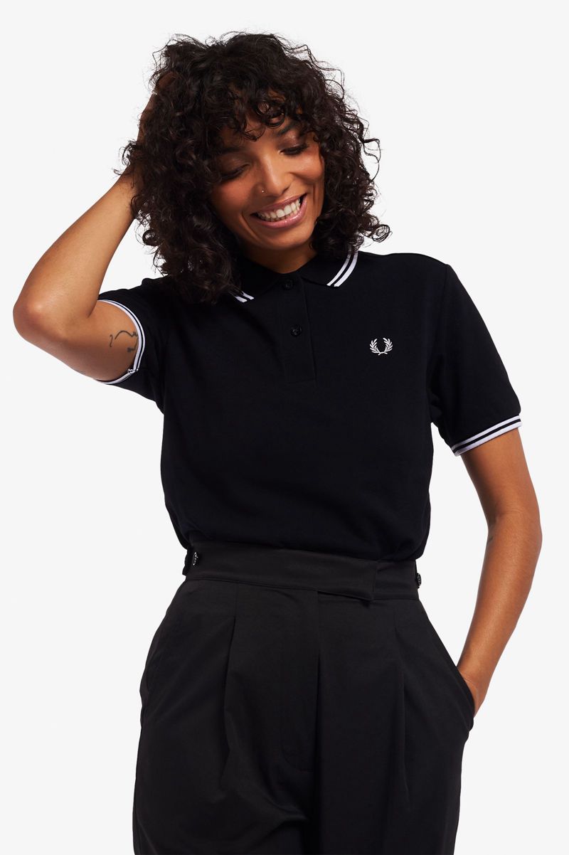 Women\'s Fred Perry G3600 Polo Shirts Black | 4257630-YD