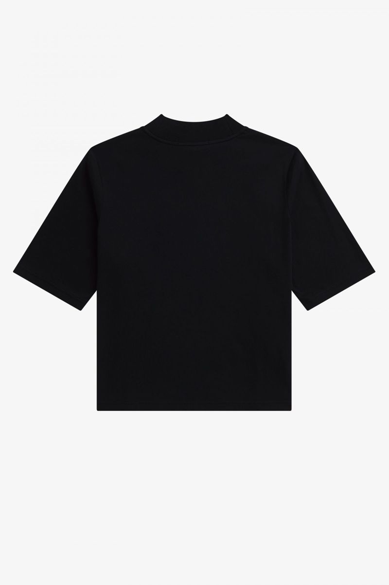 Women's Fred Perry High Neck Badge Detail T-Shirts Black | 2845619-XI