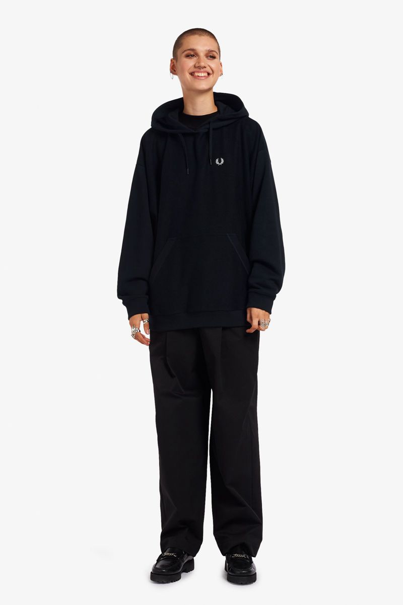 Women's Fred Perry Internal Detail Hooded Sweatshirts Black | 5210974-AV