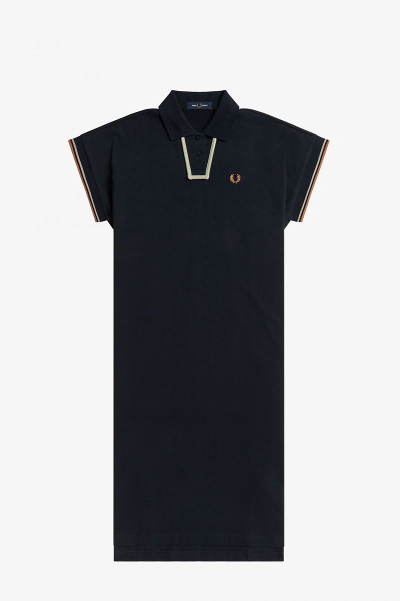 Women's Fred Perry Internal Detail Piqué Dresses Navy | 6289704-KZ