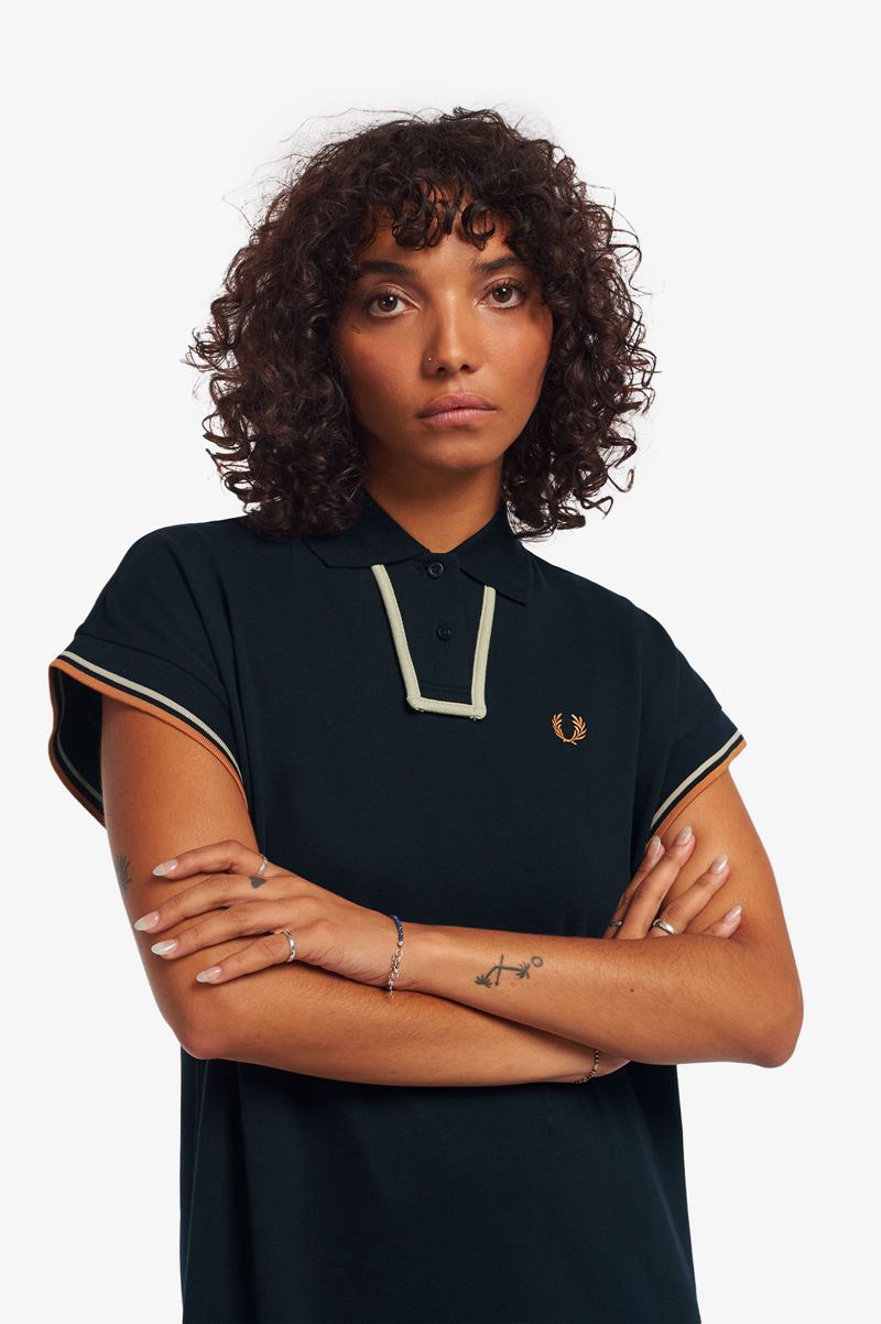 Women's Fred Perry Internal Detail Piqué Dresses Navy | 6289704-KZ