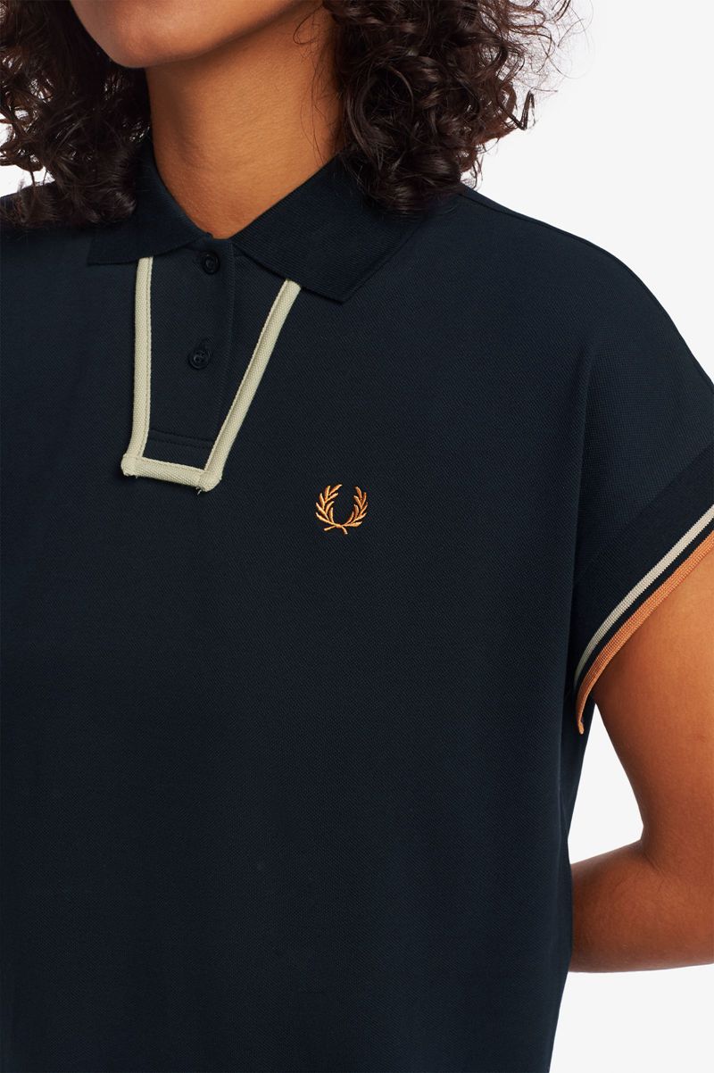 Women's Fred Perry Internal Detail Piqué Dresses Navy | 6289704-KZ