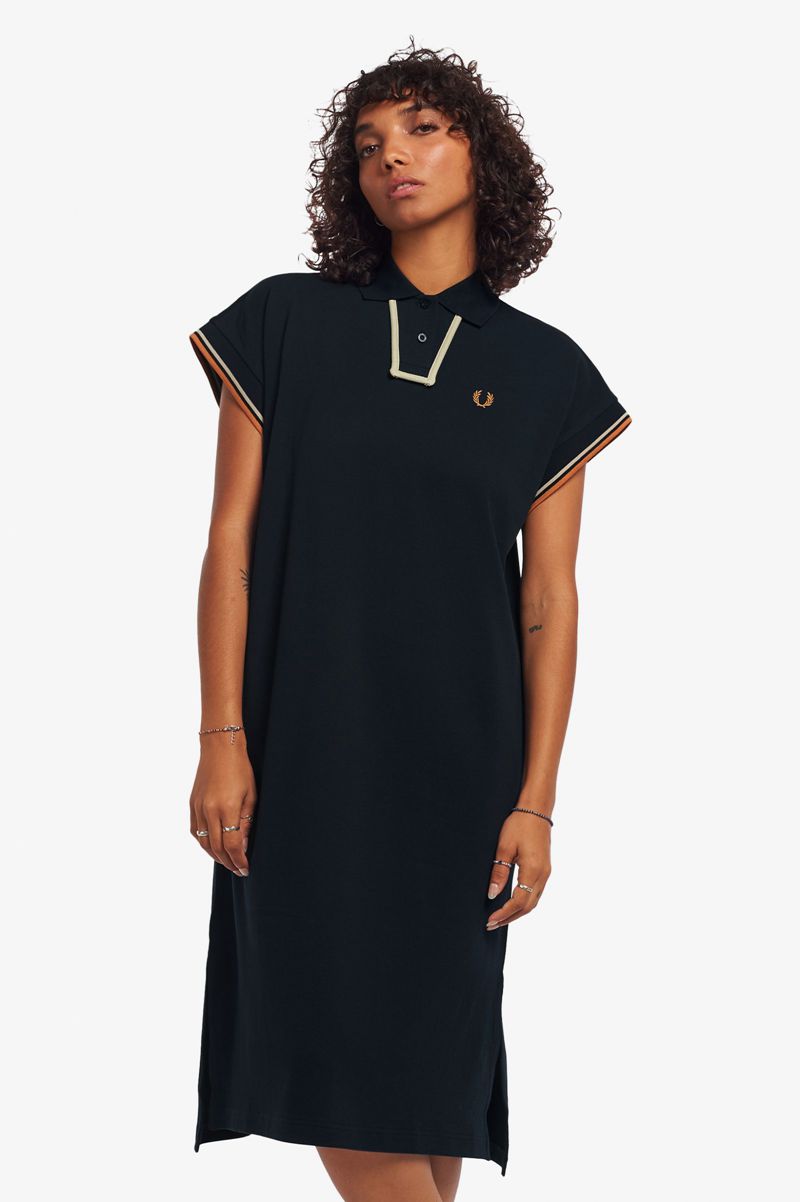 Women\'s Fred Perry Internal Detail Piqué Dresses Navy | 6289704-KZ