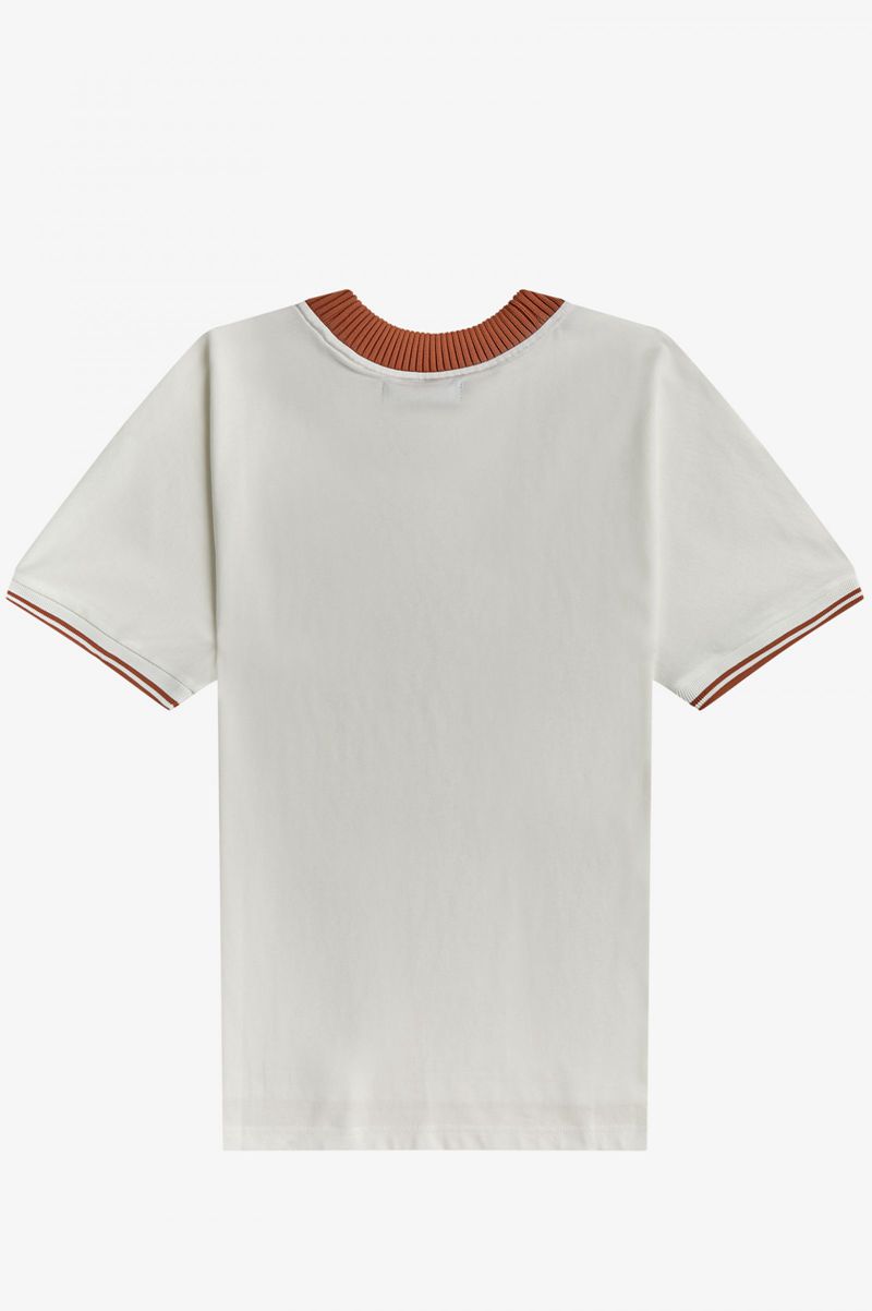 Women's Fred Perry Knitted Trim T-Shirts White | 6407183-YC