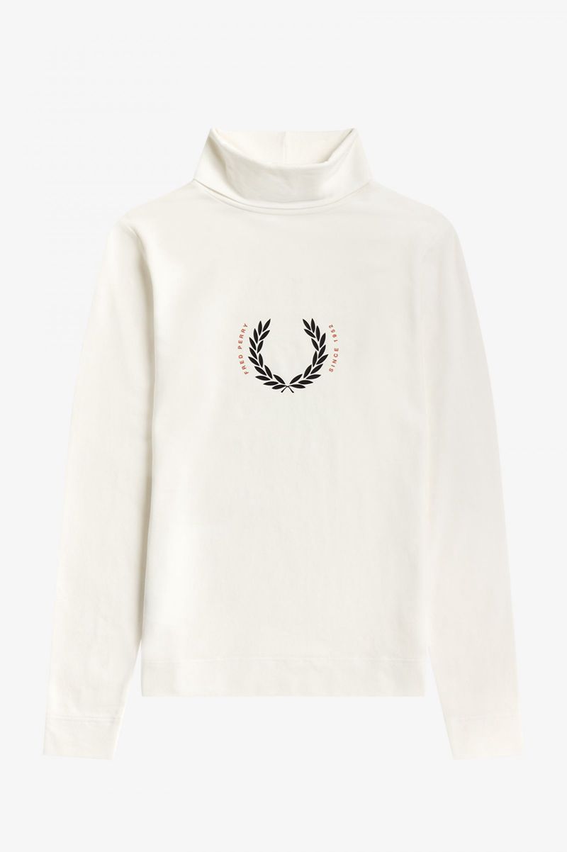 Women's Fred Perry Laurel Wreath Roll Neck T-Shirts White | 8524301-BZ