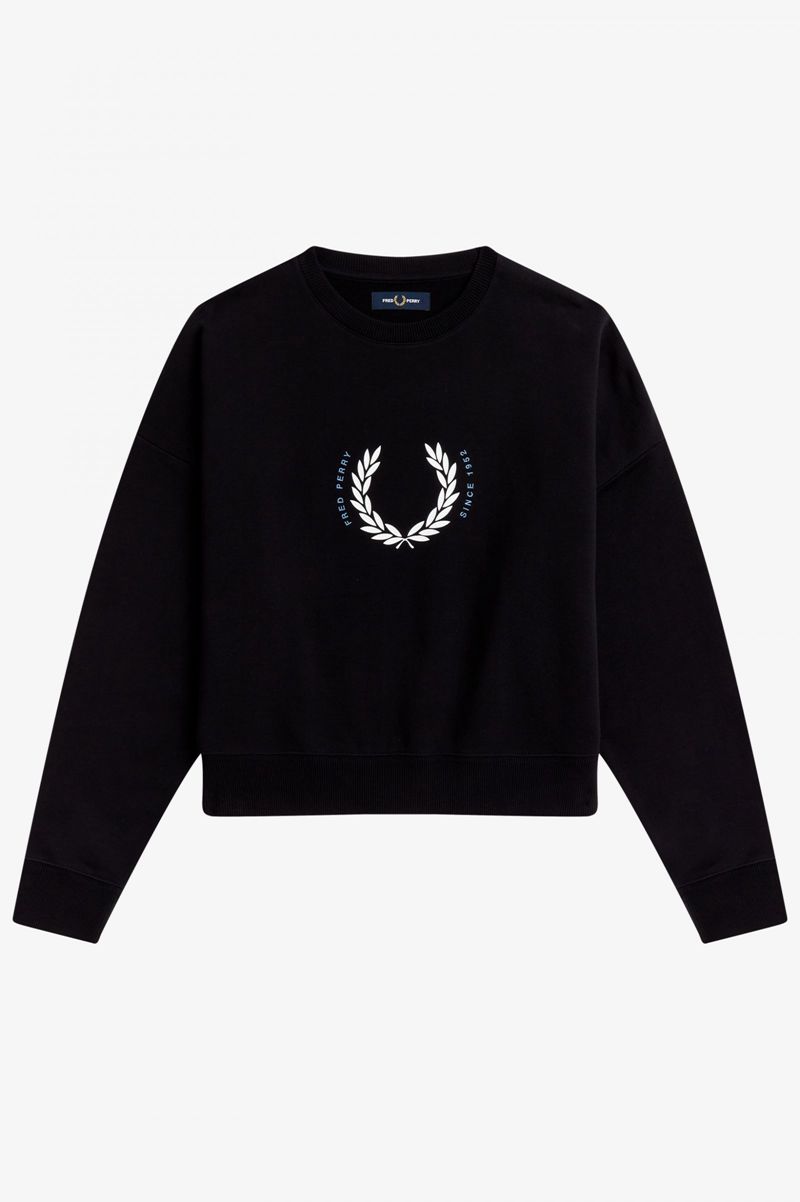 Women's Fred Perry Laurel Wreath Sweatshirts Black | 4029137-NV