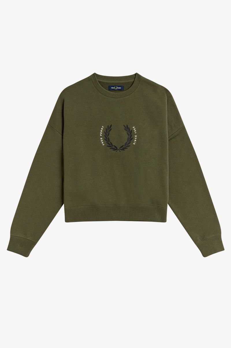 Women's Fred Perry Laurel Wreath Sweatshirts Green | 5436291-NR