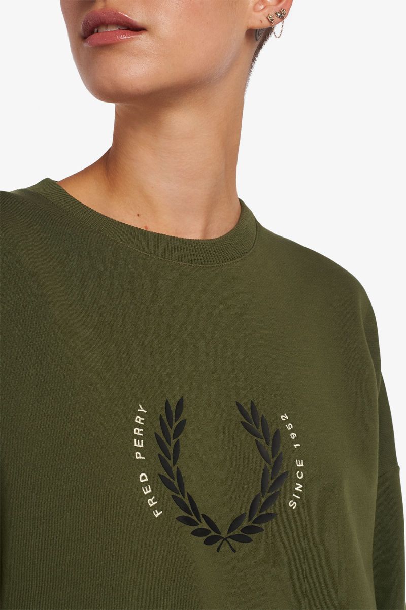 Women's Fred Perry Laurel Wreath Sweatshirts Green | 5436291-NR