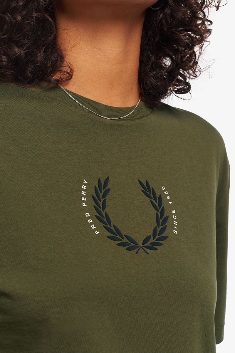 Women's Fred Perry Laurel Wreath T-Shirts Green | 2163854-DO