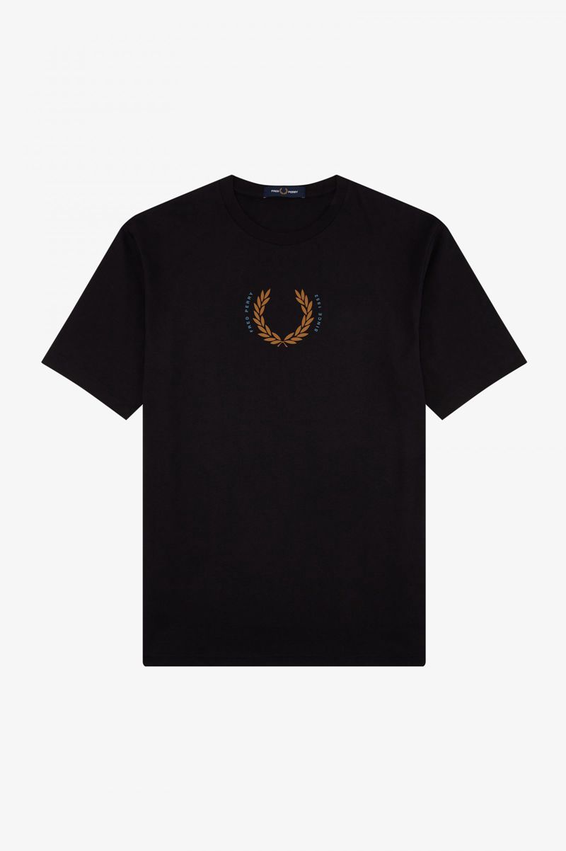 Women's Fred Perry Laurel Wreath T-Shirts Black | 6958047-QH