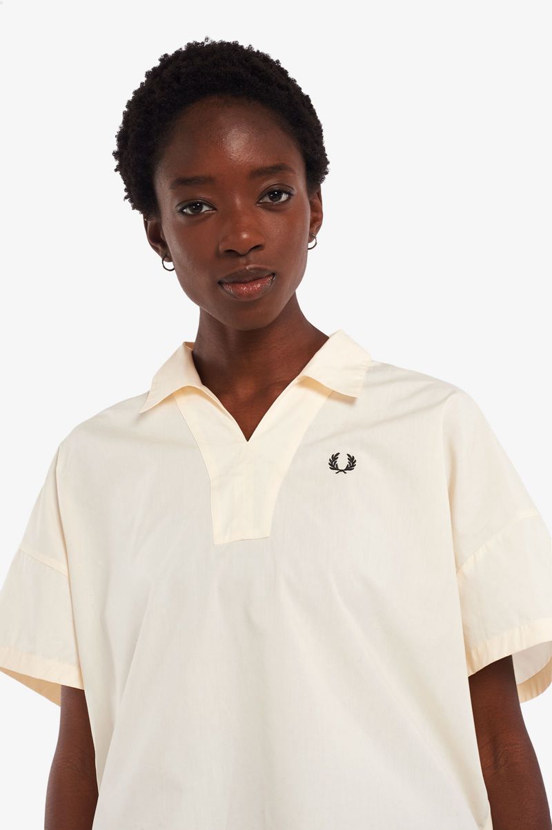 Women's Fred Perry Oversized Woven Shirts White | 1052349-QU