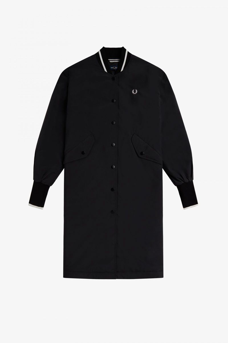 Women's Fred Perry Padded Longline Bomber Jackets Black | 0549831-XI