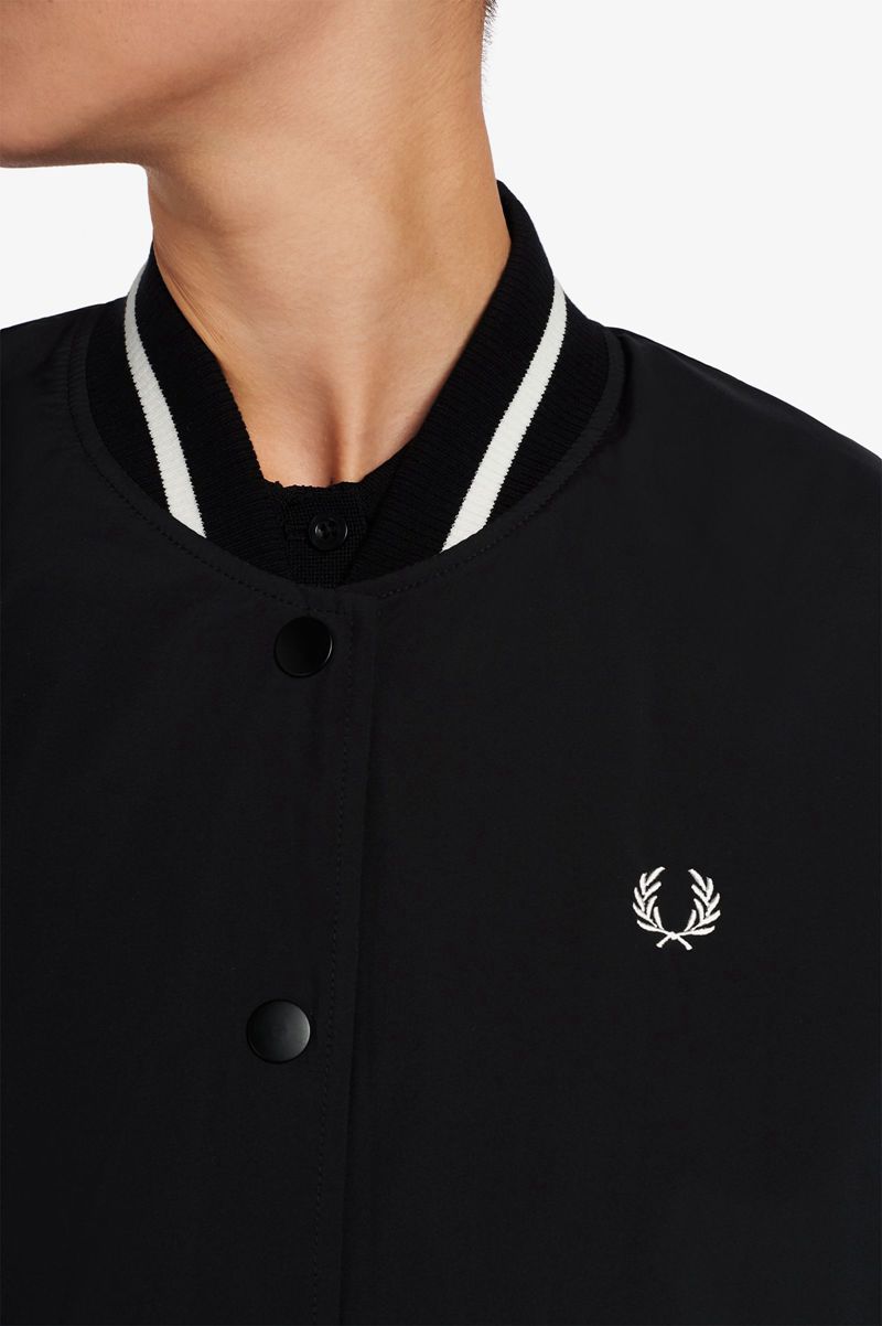 Women's Fred Perry Padded Longline Bomber Jackets Black | 0549831-XI