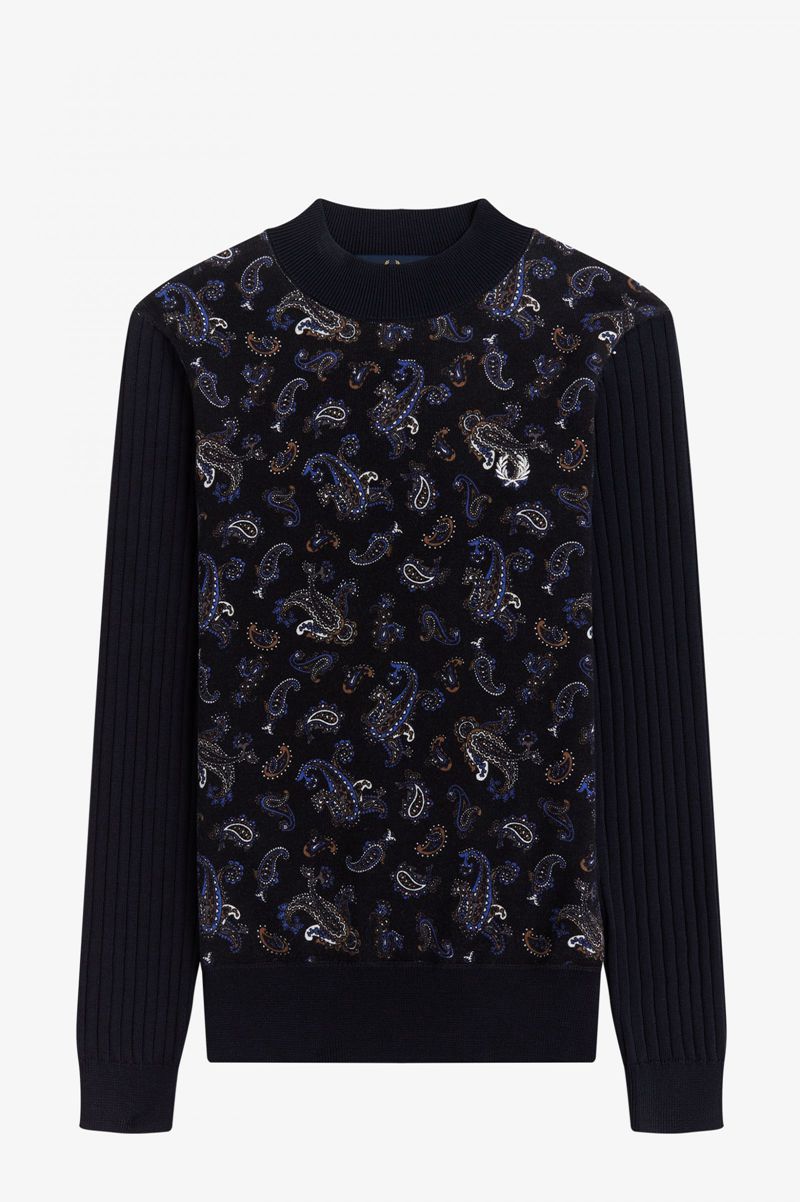 Women's Fred Perry Paisley Print Jumper Knitwear Navy | 1293584-VI