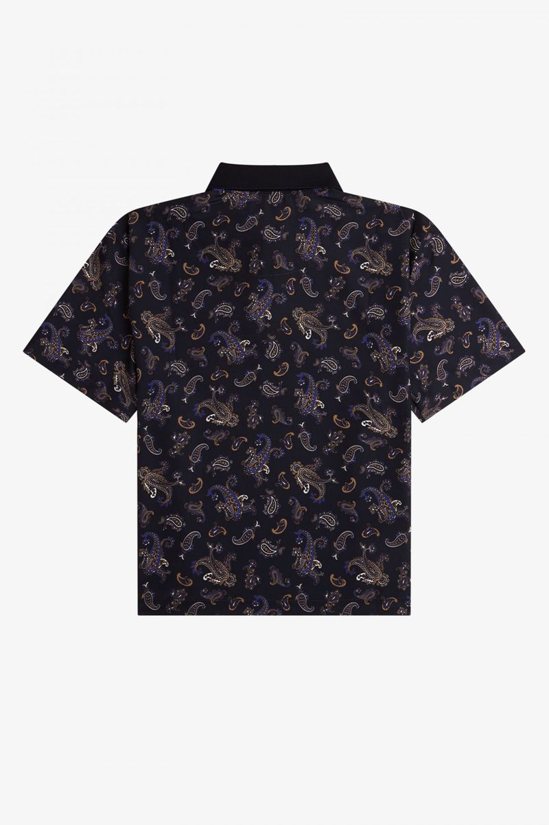 Women's Fred Perry Paisley Print Polo Shirts Navy | 7830421-VL