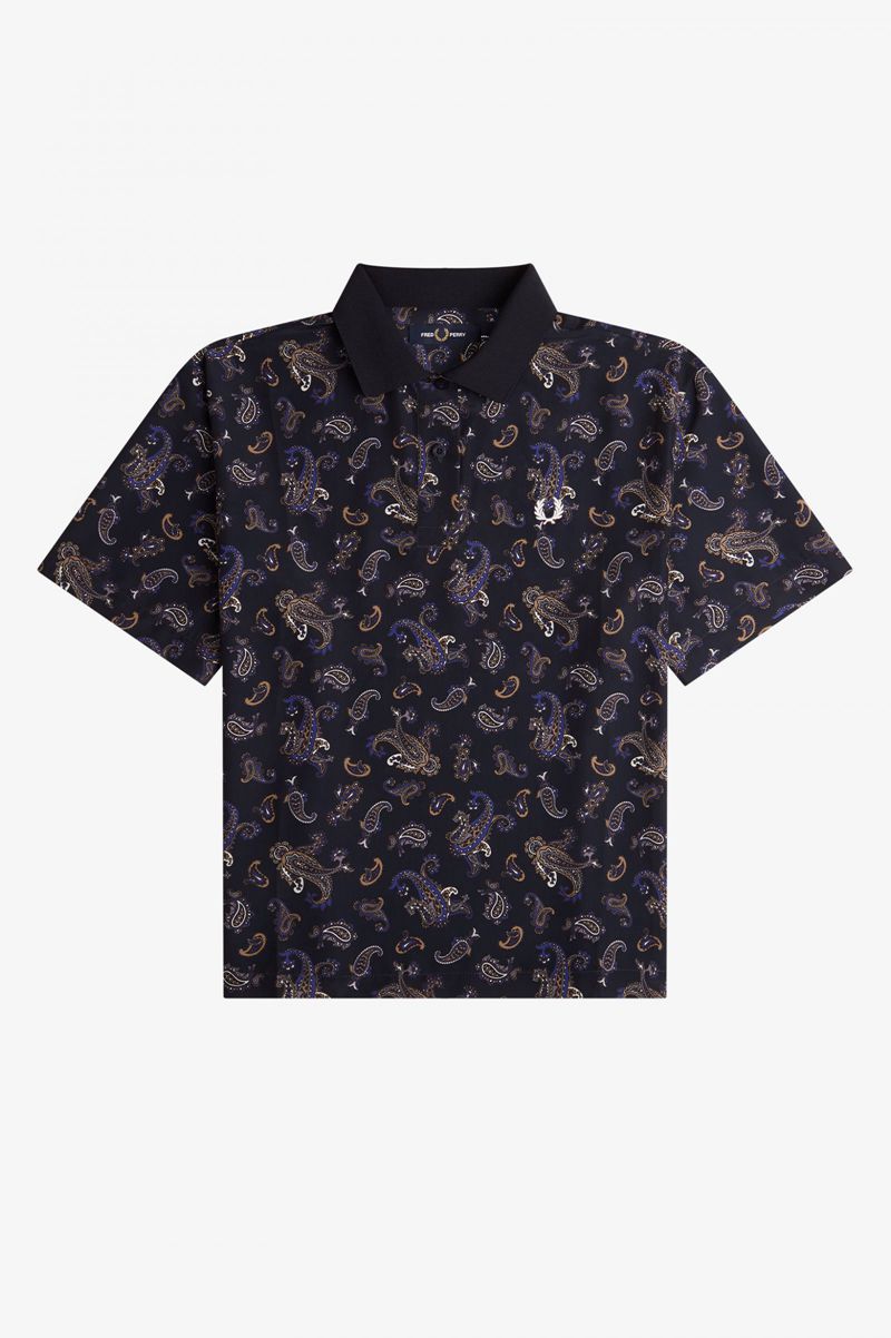 Women\'s Fred Perry Paisley Print Polo Shirts Navy | 7830421-VL