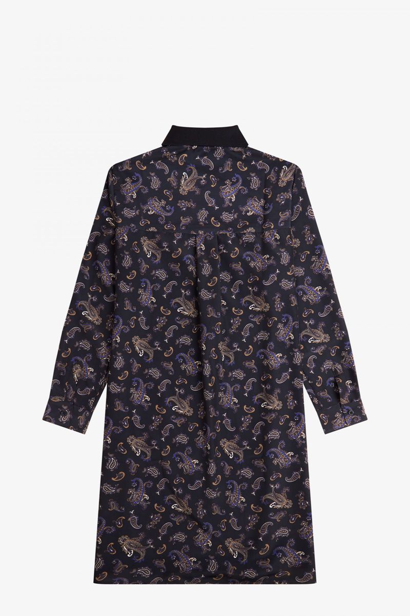 Women's Fred Perry Paisley Print Shirt Dresses Navy | 2604389-HK