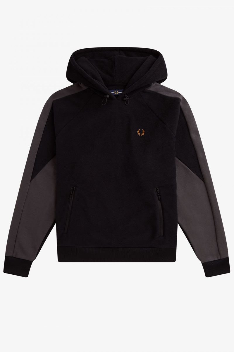 Women's Fred Perry Panelled Hooded Sweatshirts Black | 4821935-FO