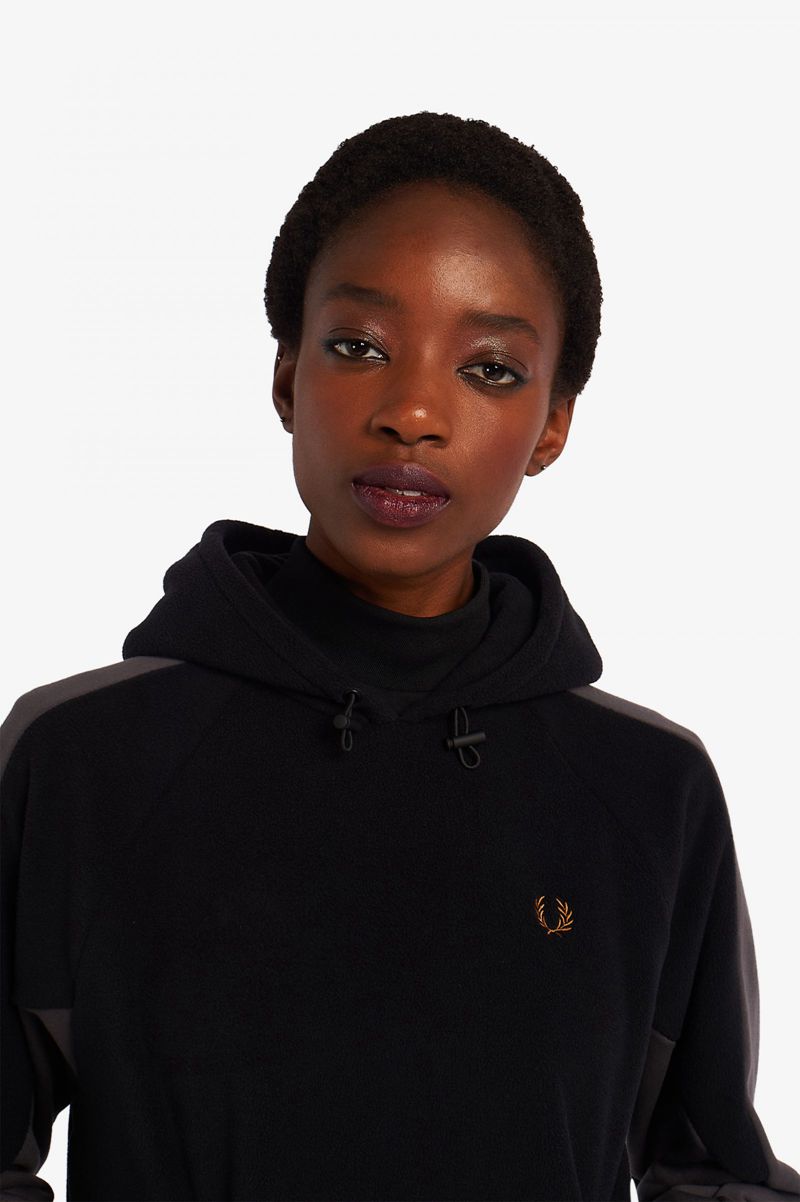 Women's Fred Perry Panelled Hooded Sweatshirts Black | 4821935-FO