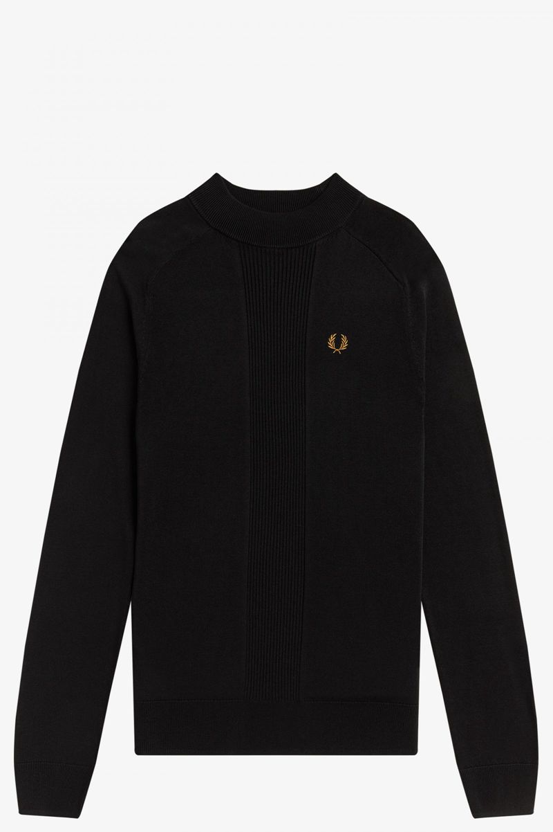 Women's Fred Perry Rib Detail Jumper Knitwear Black | 7039415-XG