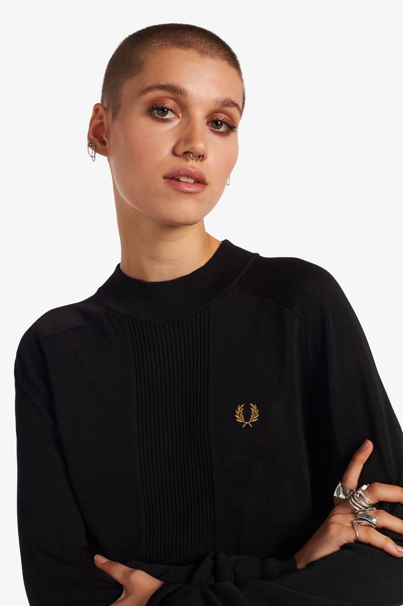 Women's Fred Perry Rib Detail Jumper Knitwear Black | 7039415-XG