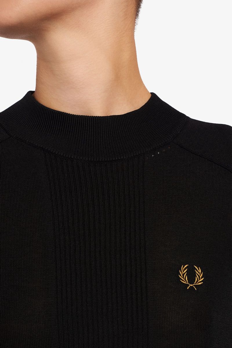 Women's Fred Perry Rib Detail Jumper Knitwear Black | 7039415-XG