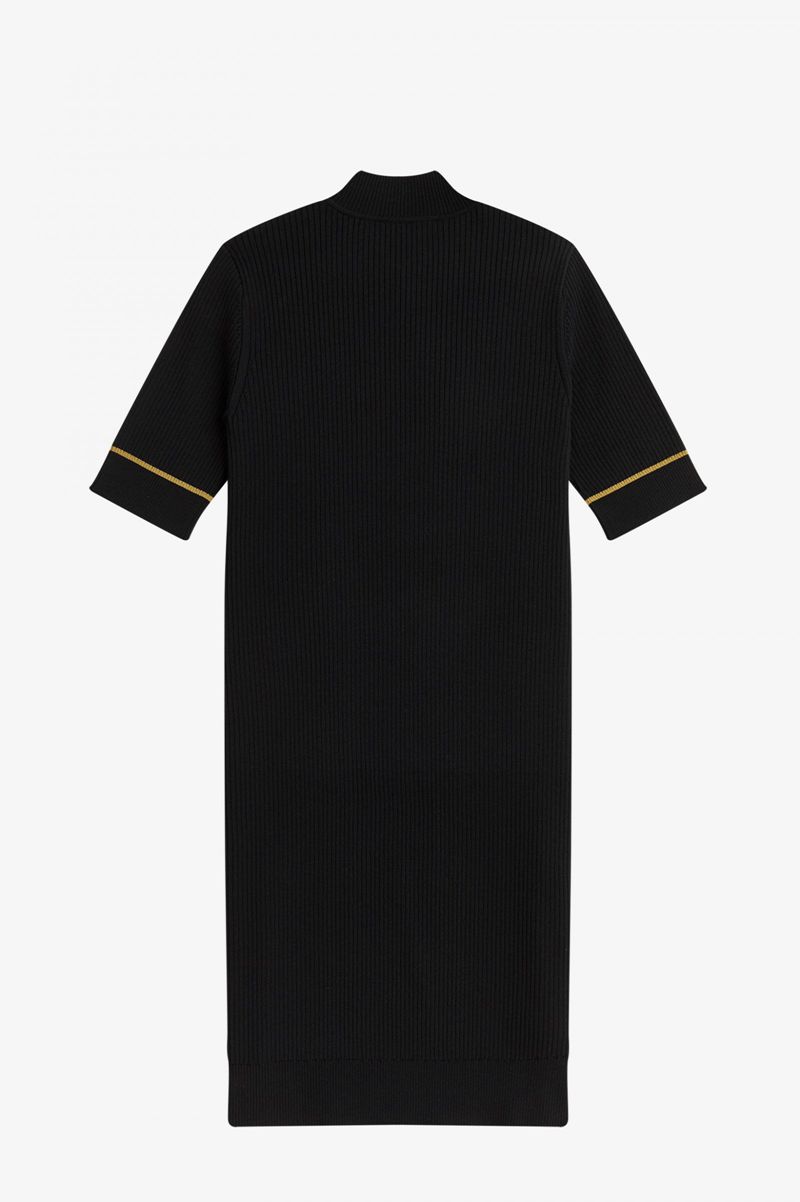 Women's Fred Perry Ribbed Knitted Dresses Black | 8649325-JR