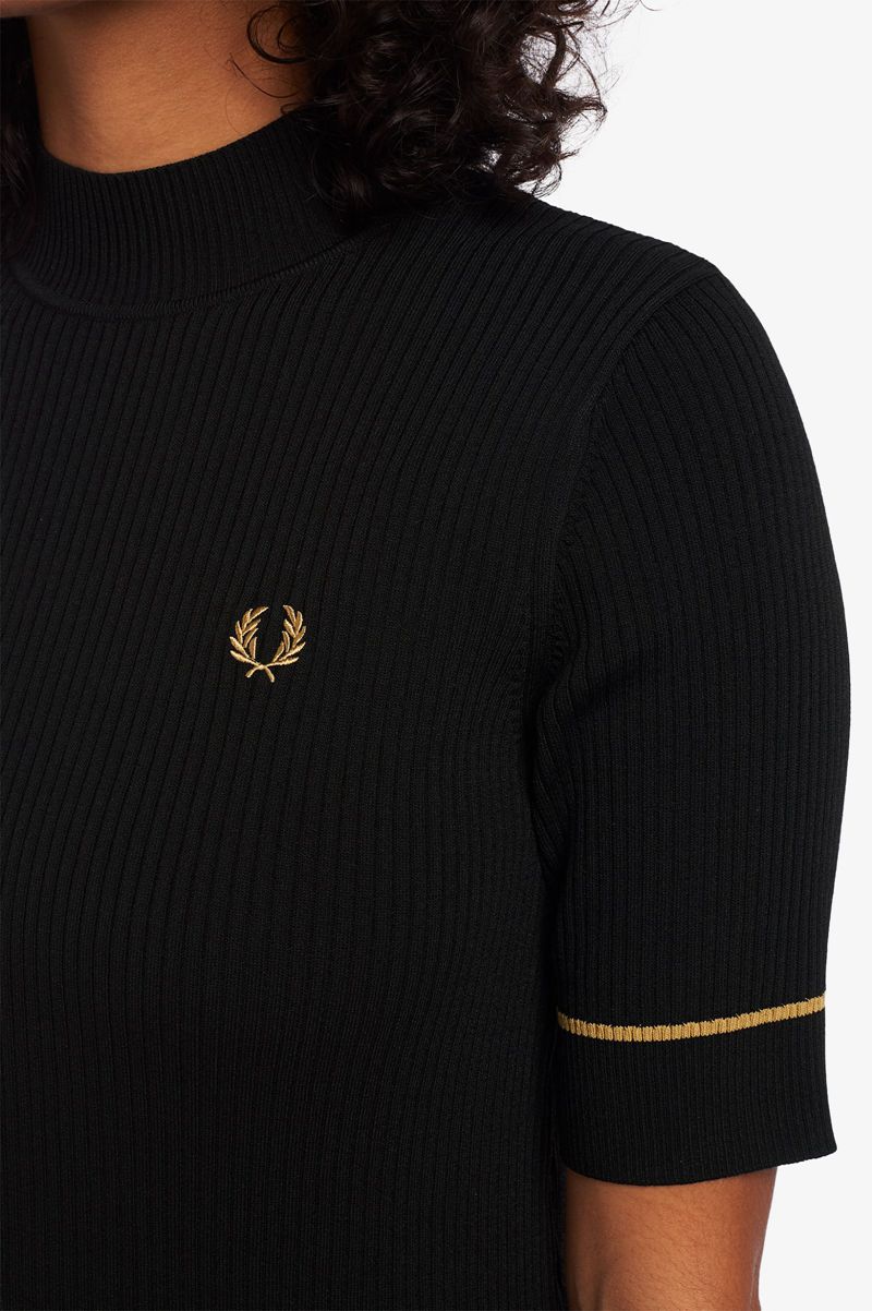 Women's Fred Perry Ribbed Knitted Dresses Black | 8649325-JR