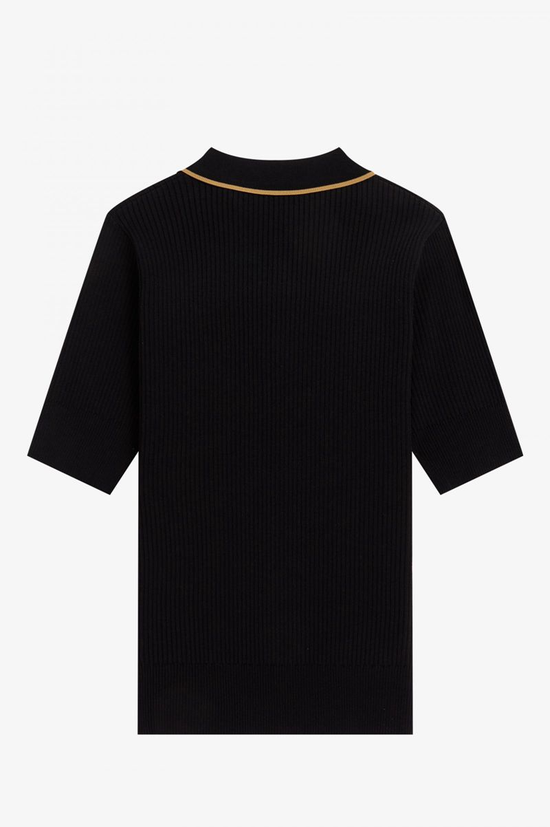 Women's Fred Perry Ribbed Knitted Shirts Black | 4526190-NQ