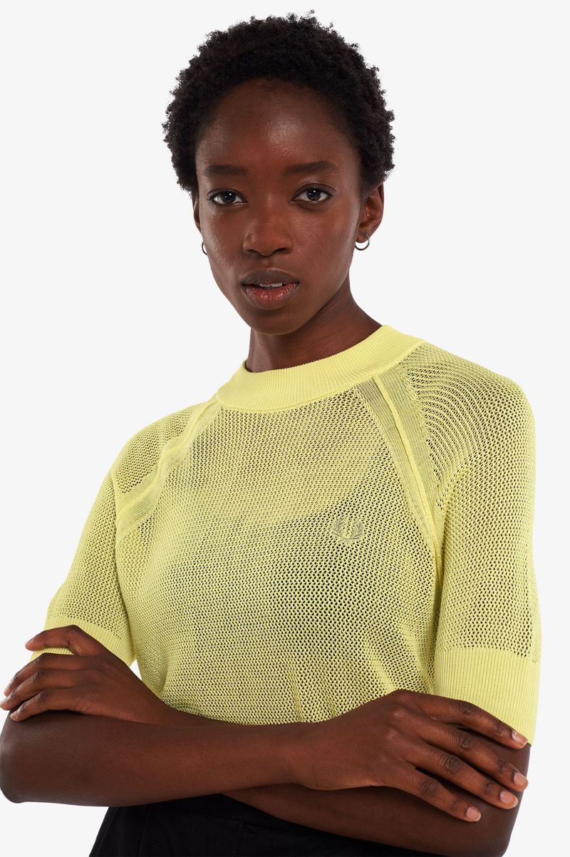 Women's Fred Perry Short Sleeve Open-Knit Jumper Knitwear Green | 6041579-UQ