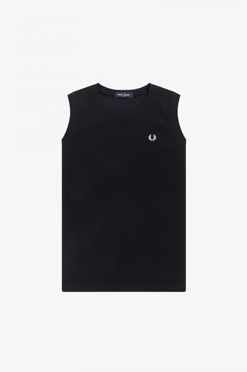 Women's Fred Perry Sleeveless Ringer T-Shirts Black | 5297314-WE