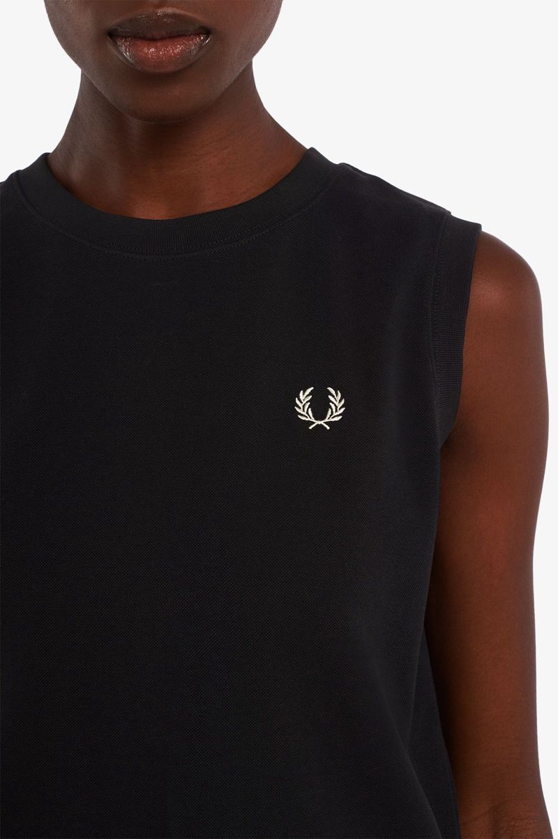 Women's Fred Perry Sleeveless Ringer T-Shirts Black | 5297314-WE