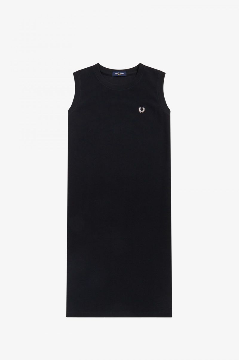 Women's Fred Perry Sleeveless Ringer T-Shirt Dresses Black | 8634790-WG