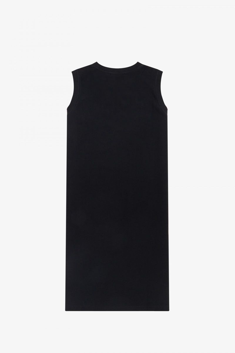 Women's Fred Perry Sleeveless Ringer T-Shirt Dresses Black | 8634790-WG