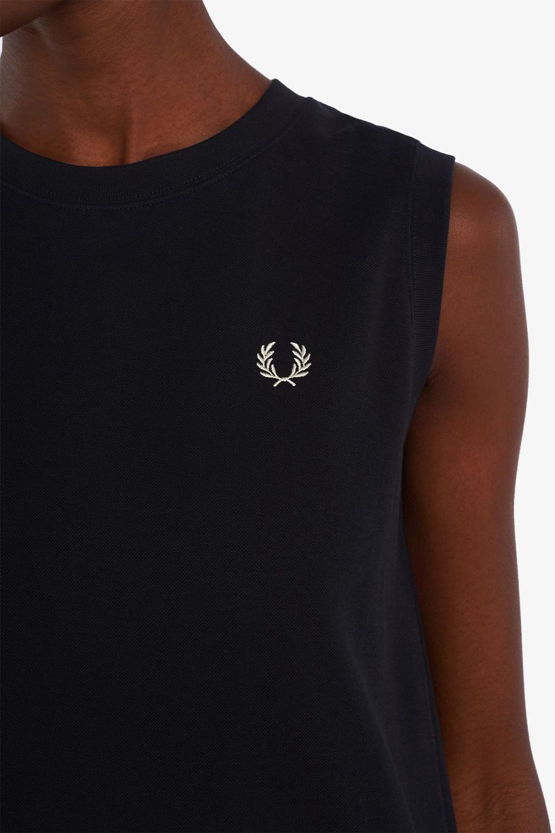 Women's Fred Perry Sleeveless Ringer T-Shirt Dresses Black | 8634790-WG