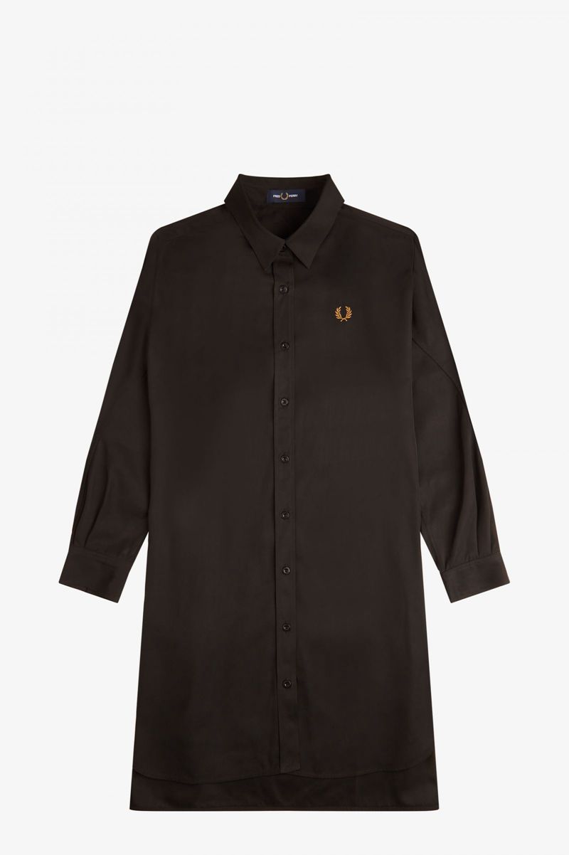 Women's Fred Perry Snap Detail Shirt Dresses Black | 9638054-YC