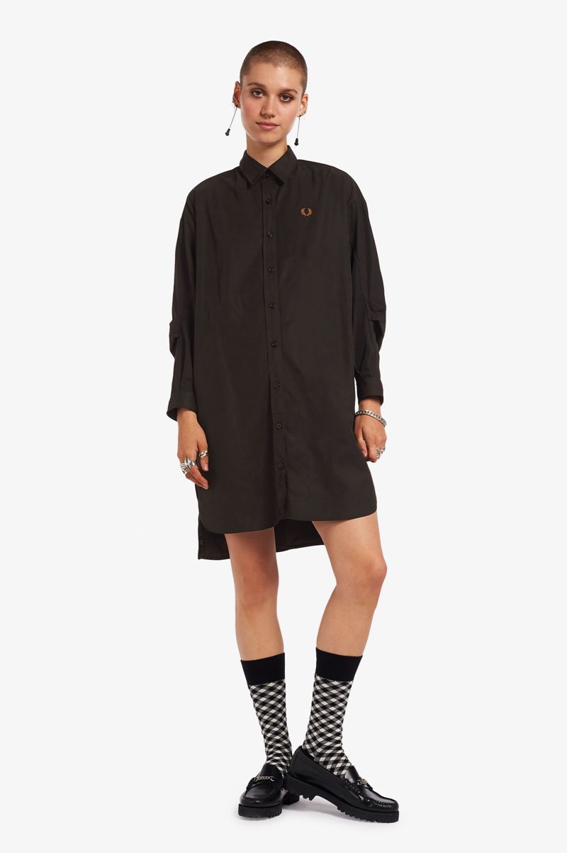 Women's Fred Perry Snap Detail Shirt Dresses Black | 9638054-YC