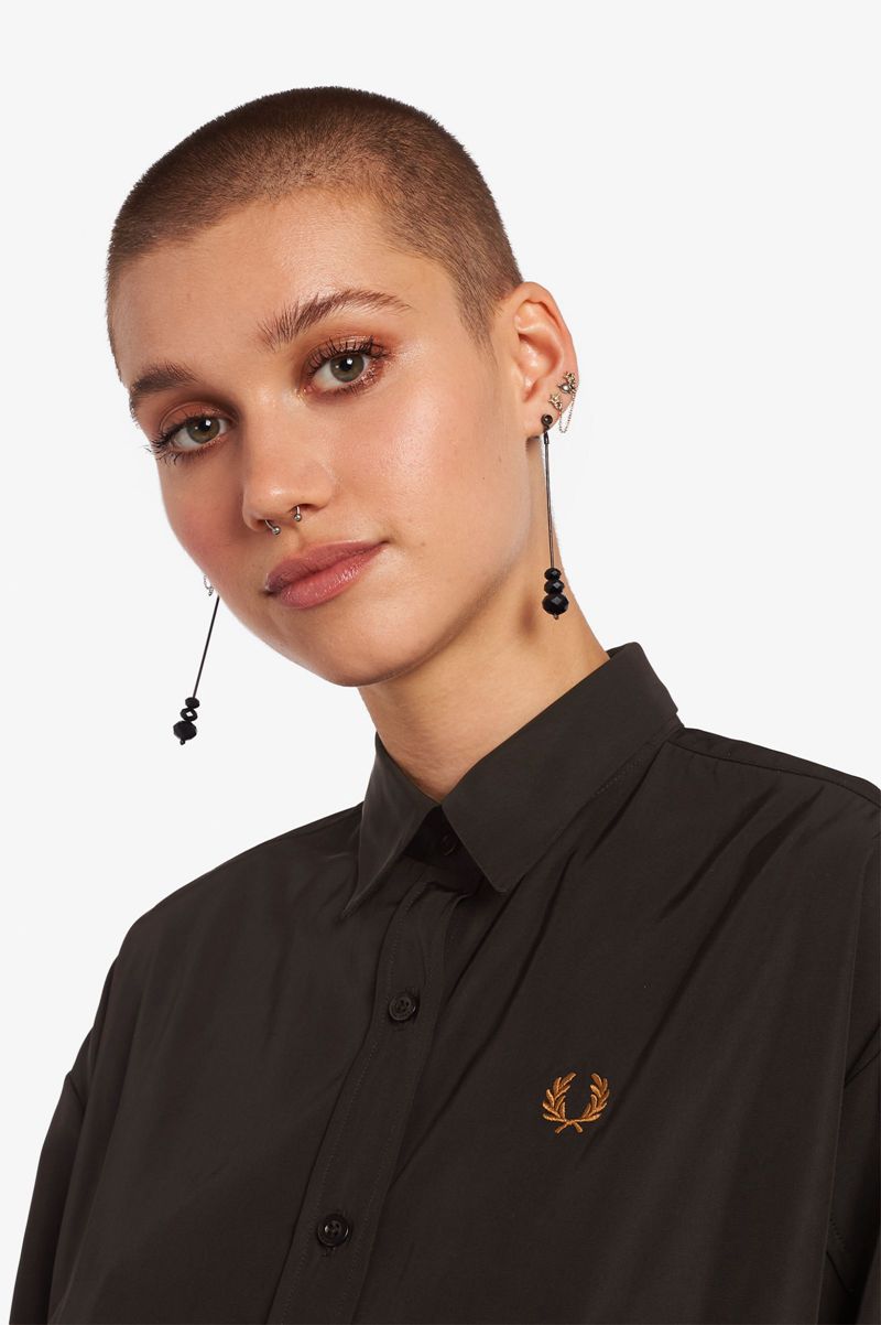 Women's Fred Perry Snap Detail Shirt Dresses Black | 9638054-YC