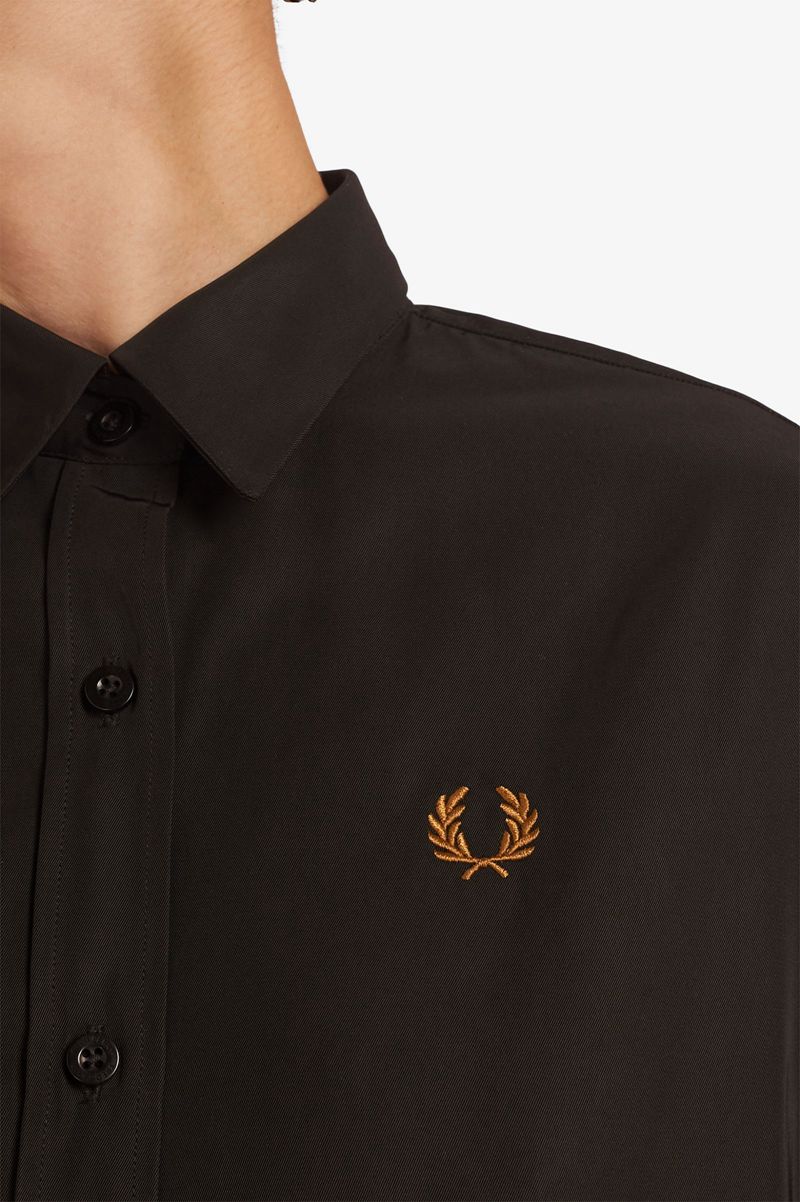 Women's Fred Perry Snap Detail Shirt Dresses Black | 9638054-YC